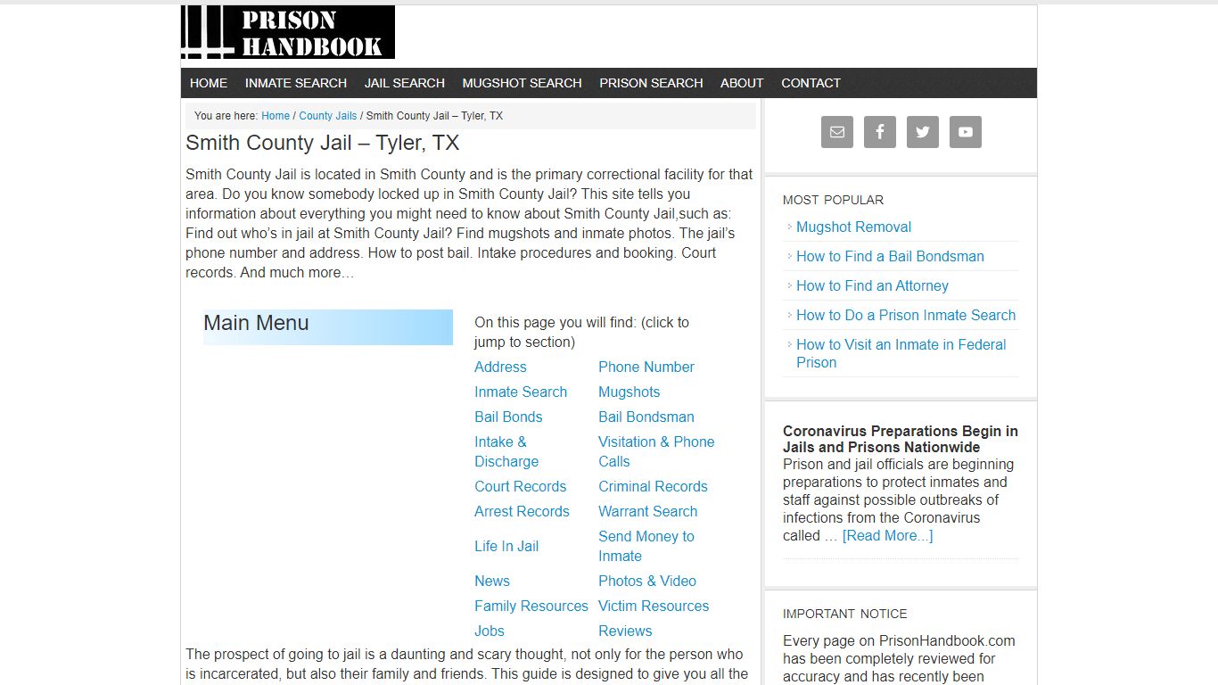 Smith County Jail – Tyler, TX - Prison Handbook
